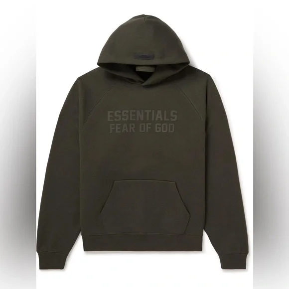 Fear of god essentials olive hoodie best sale